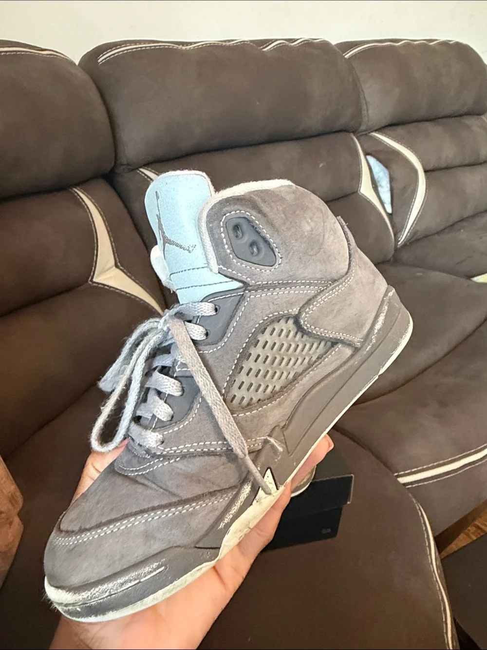 Jordan 5 Retro  Kids Light Grey and Light Blue Jordan Retro Sneakers